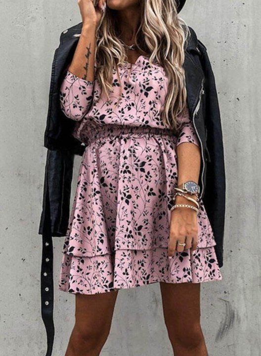 Women's Mini Dresses Floral 3/4 Sleeve A-line Daily V Neck Casual Mini Dress