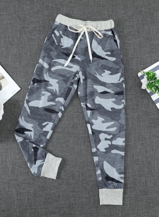 Camouflage Mid Waist Casual Pants