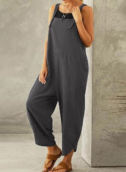 Women's Jumpsuits Straight Solid Mid Waist Ankle-length Casual Jumpsuits