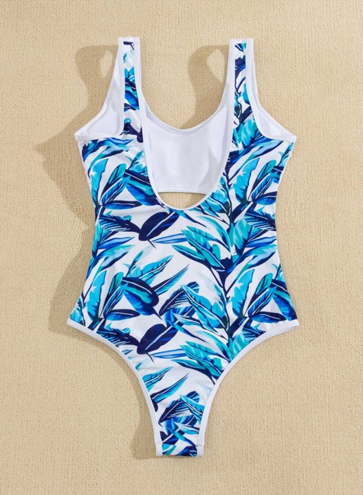 Women's One Piece Swimwear Floral Open Back Waistless U Neck Bump Check One-Piece Swimsuit