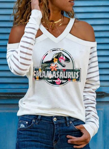 Women's Mama Saurus Sweatshirt Floral Animal Print Long Sleeve Cold Shoulder Daily T-shirt