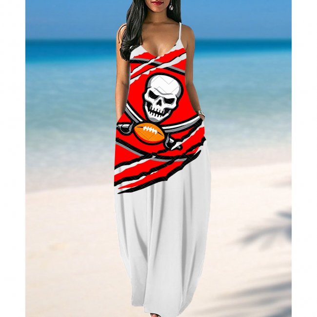 Tampa Bay Buccaneers Print Side Pocket Maxi Dress