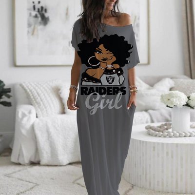 Women's Las Vegas Raiders Printed Pockets Casual Dress