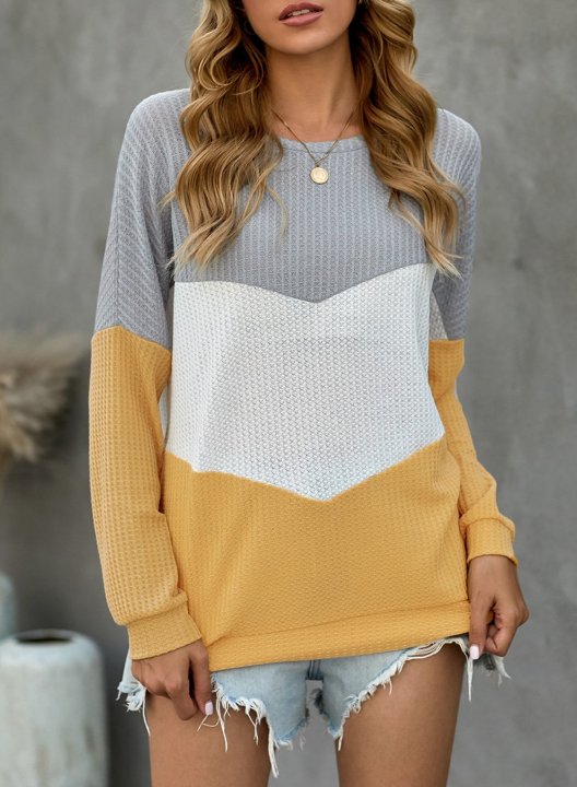 Color Block Round Neck Long Sleeve Casual Sweatshirt