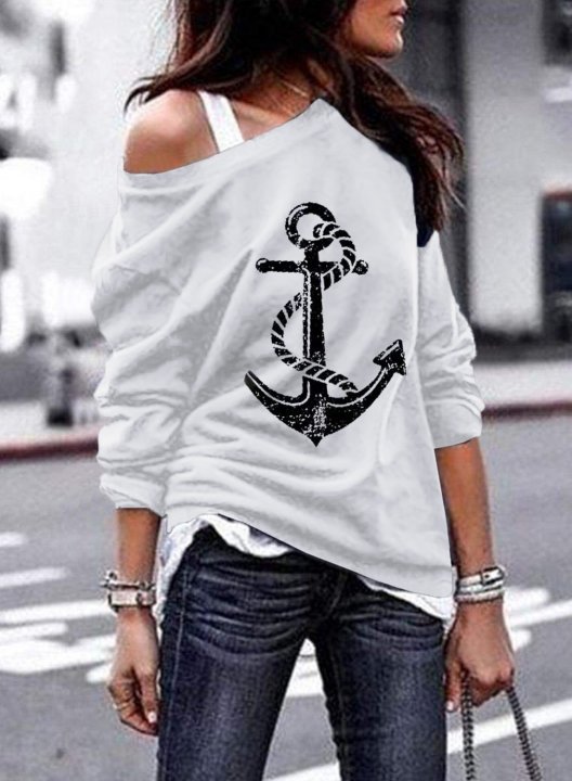 Women's Off shoulder Long Sleeve Letter Graphic Sweatshirt