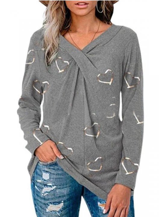 Women's Tunic Tops Heart-shaped Solid V Neck Long Sleeve Criss Cross Casual Daily Tunics