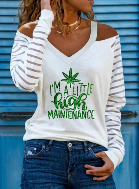 Women's I'm A Little High Maintenance Sweatshirt Letter Long Sleeve V Neck Casual Sequin Cold-shoulder Pullover