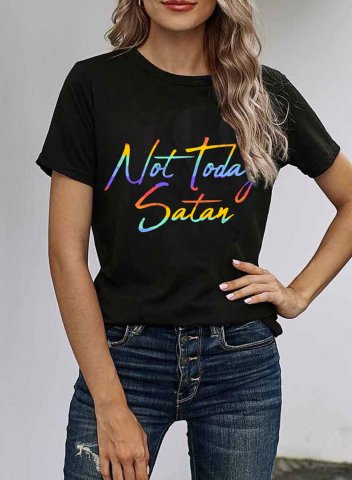 Women's Not Today Satan T-shirts Letter Solid Round Neck Short Sleeve Summer Casual Daily T-shirts