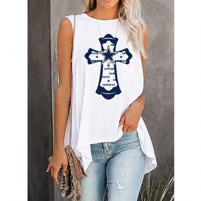 COWBOYS Print Sleeveless Asymmetrical Casual Vest