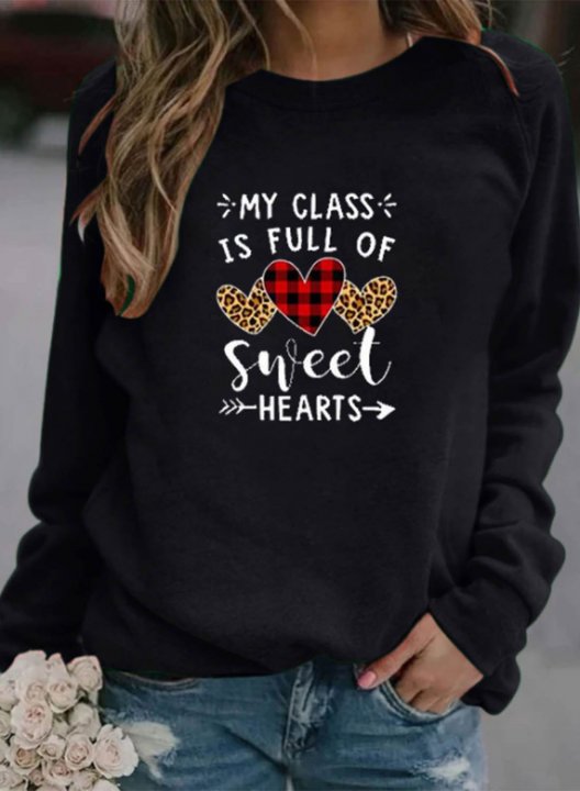 Women's Sweatshirts Letter Heart-shaped Long Sleeve Round Neck Casual Sweatshirt