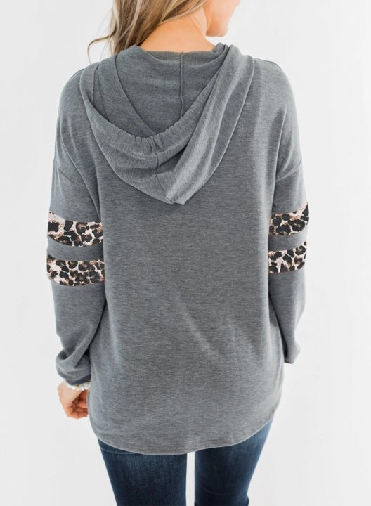 Color Block Leopard Long Sleeve Hoodie