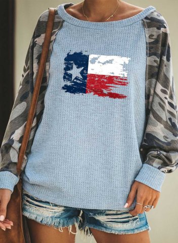 Women's Sweatshirts Camouflage Texas Flag Print Long Sleeve Round Neck Casual Texas Independence Day Sweatshirt