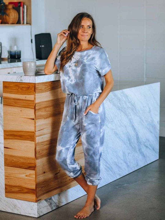 Pocketed Tie Dye Knit Jumpsuit