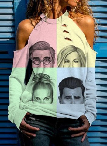 Women's Schitt's Creek Sweatshirts Color Block Portrait Cold Shoulder Long Sleeve Round Neck Sweatshirt