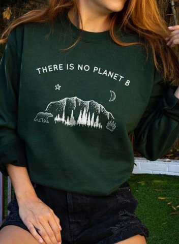 Women's Sweatshirts Letter there is no planet b Print Long Sleeve Round Neck Casual Sweatshirt