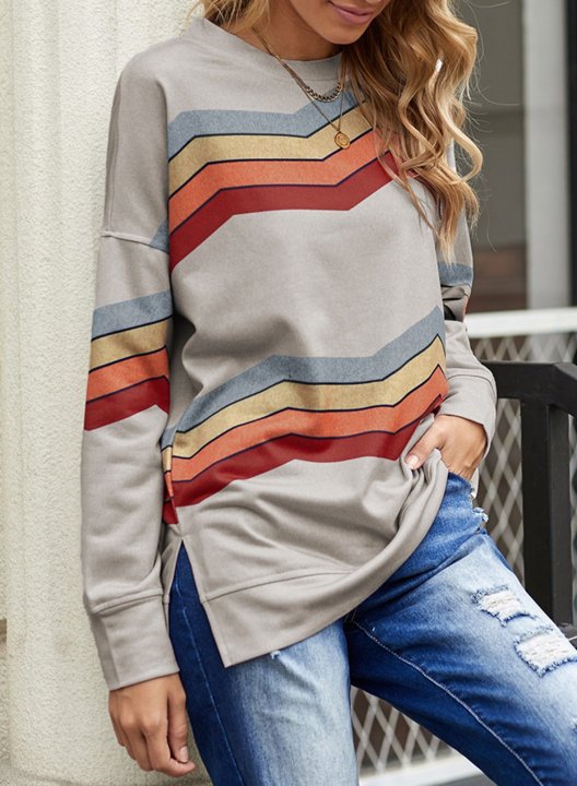 Striped Long Sleeve Round Neck Sweatshirt