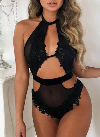 Women's Bodysuits Lace Solid Halter Wire-free Spaghetti Unadjustable Sleeveless Bodysuits