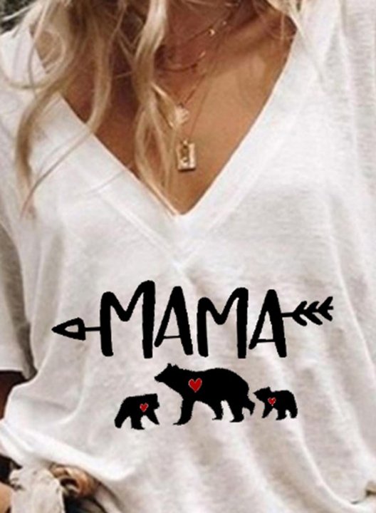 Women's T-shirts Mama Bear Short Sleeve V Neck Daily T-shirt