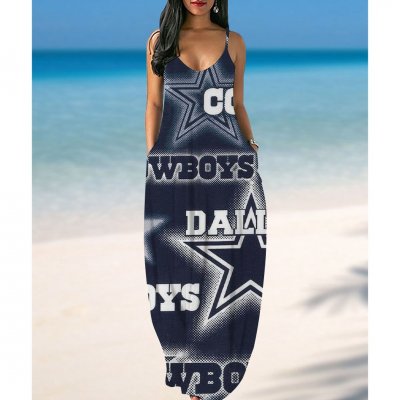 Women's Dallas Cowboys Printed Pockets Halter Dress