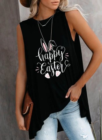 Women's Tank Tops Letter Sleeveless Round Neck Casual Daily Tank Top