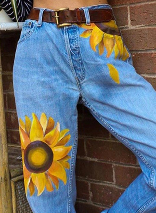 Women's High Waist Sunflower Loose Jeans