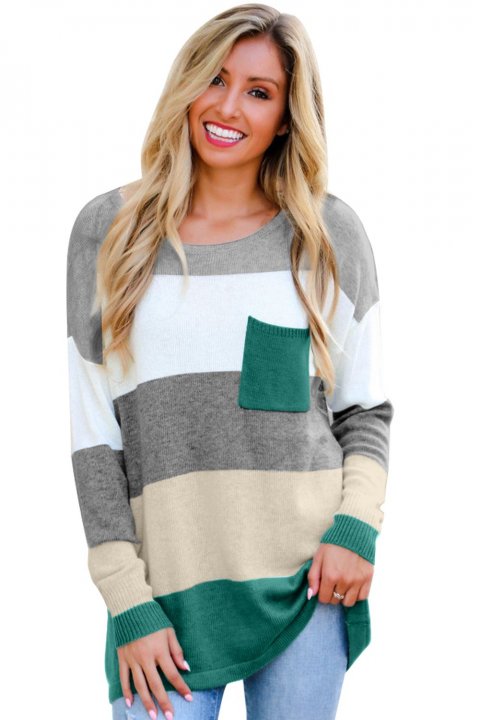 Women's Sweaters Colorblock Pocketed Sweaters