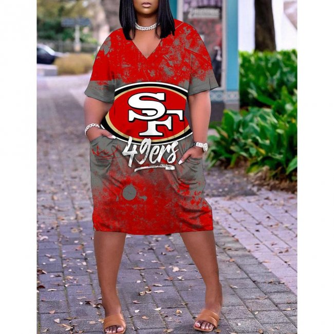 San Francisco 49ers printed V-neck dress with pocket