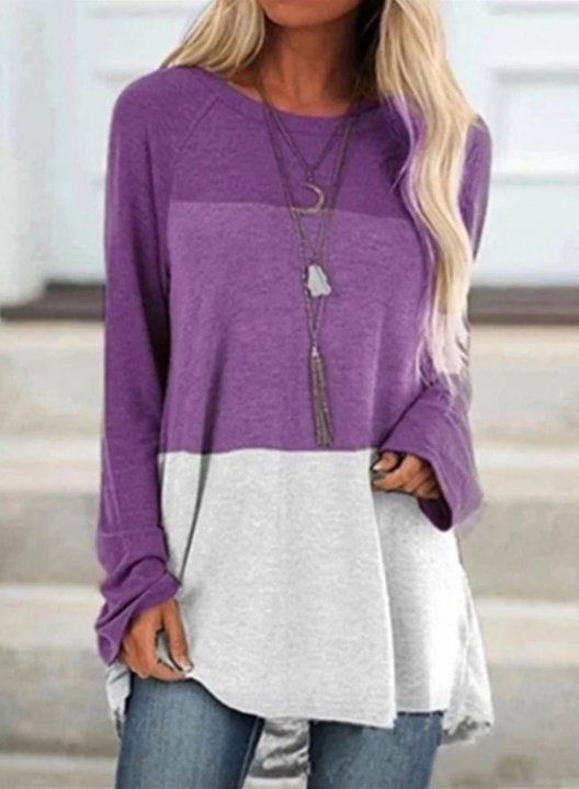 Color Block Long Sleeve Round Neck Daily Casual Sweatshirt