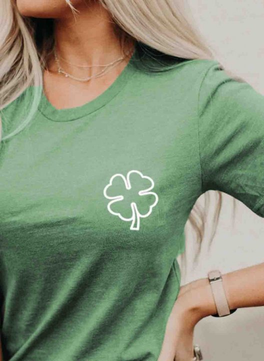 Women's St Patrick's Day T-shirts Clover Print Short Sleeve Round Neck Daily T-shirt