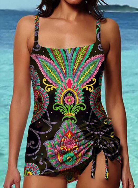 Women's Tankinis Color Block Tribal Knot Tankini