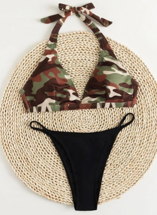 Women's Bikinis Triangle Camouflage Knotted Bikini Bathing Suits