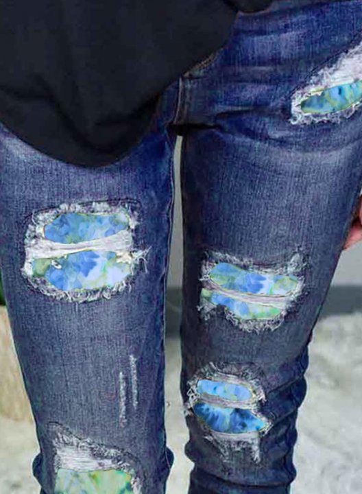 Women's Jeans Camouflage Abstract High Waist Daily Ankle-length Casual Ripped Jeans