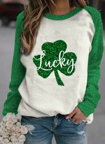Women's St Patrick's Day Sweatshirt Sequin Shamrock Color Block Round Neck Long Sleeve Daily Pullovers