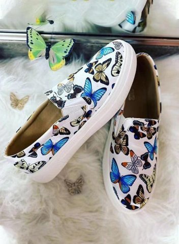 Women's Butterfly Print Sneakers Canvas Floral Outdoor Daily Flat Casual Sneakers