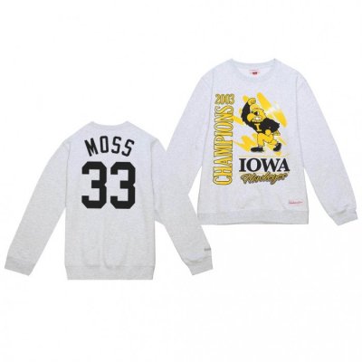 Riley Moss Iowa Hawkeyes Sweatshirt #33 Retro Brush Crew White 2003 Champs