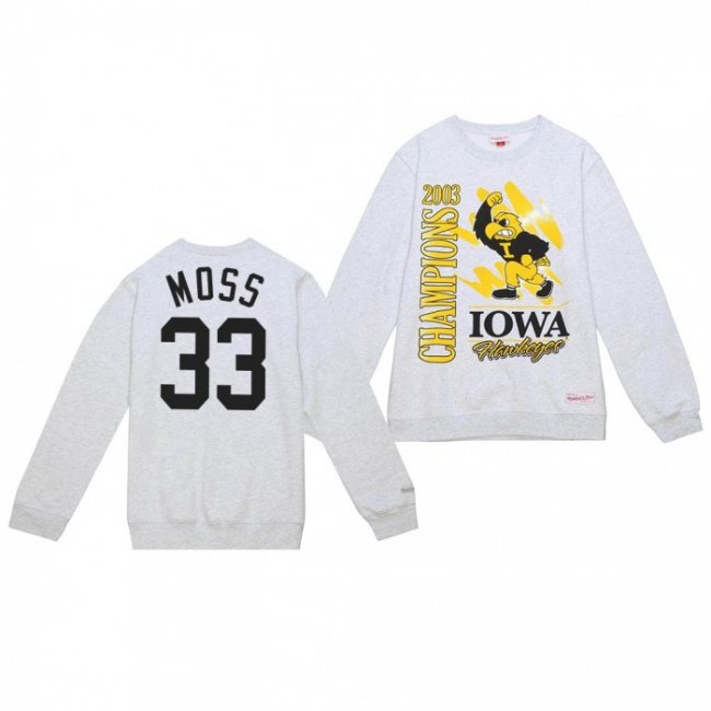 Riley Moss Iowa Hawkeyes Sweatshirt #33 Retro Brush Crew White 2003 Champs