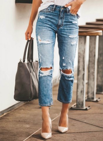 Women's Jeans Slim Solid High Waist Daily Casual Ripped Cropped Jeans