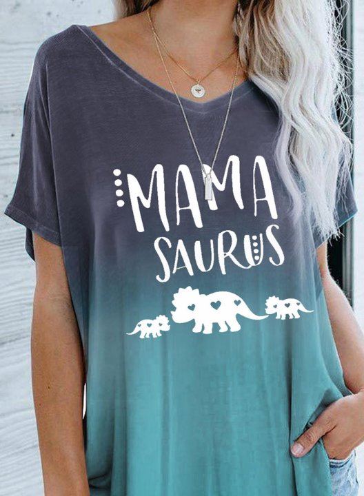 Women's Tunic Tops Letter Mama Saurus Multicolor V Neck Short Sleeve Daily Casual T-shirts