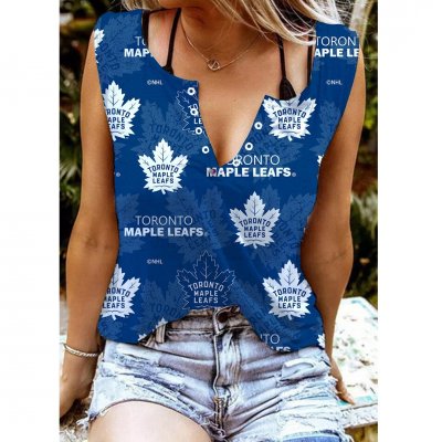 Toronto Maple Leafs Printed V Neck Casual Sleeveless Top