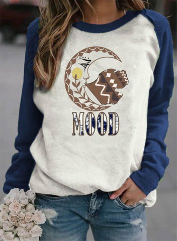 Women's Pullovers Color Block Letter Moon Round Neck Long Sleeve Casual Daily Pullovers
