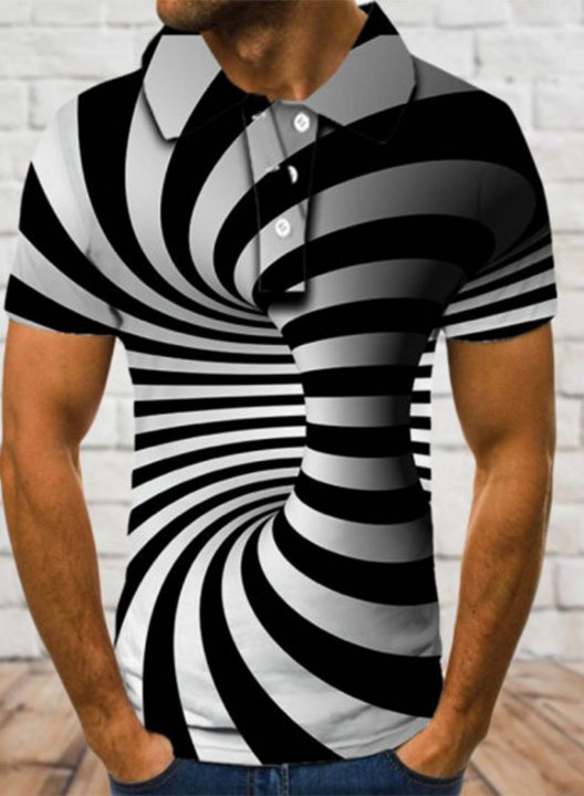 Men's 3d Graphic Polo T-shirts Visual Color Block Turn Down Collar Short Sleeve Casual T-shirts