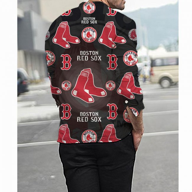 Men's Stand Collar Team Print Long Sleeve Loose Shirt