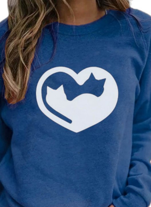 Women's Sweatshirts Heart-shaped Solid Long Sleeve Round Neck Casual Sweatshirt