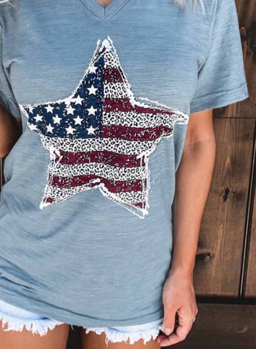 Women's T-shirts American Flag Star Letter Print Short Sleeve V Neck Daily T-shirt