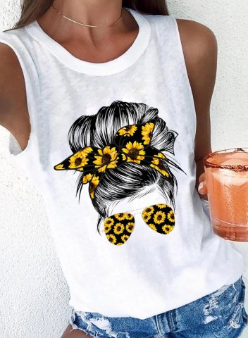 Women's Tank Tops Floral Portrait Sleeveless Round Neck Casual Daily Tank Tops