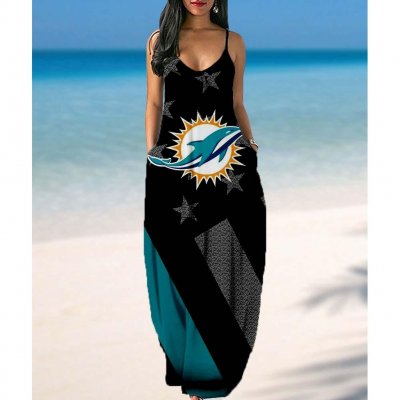 Women's Miami Dolphins Summer Suspender Maxi Dress