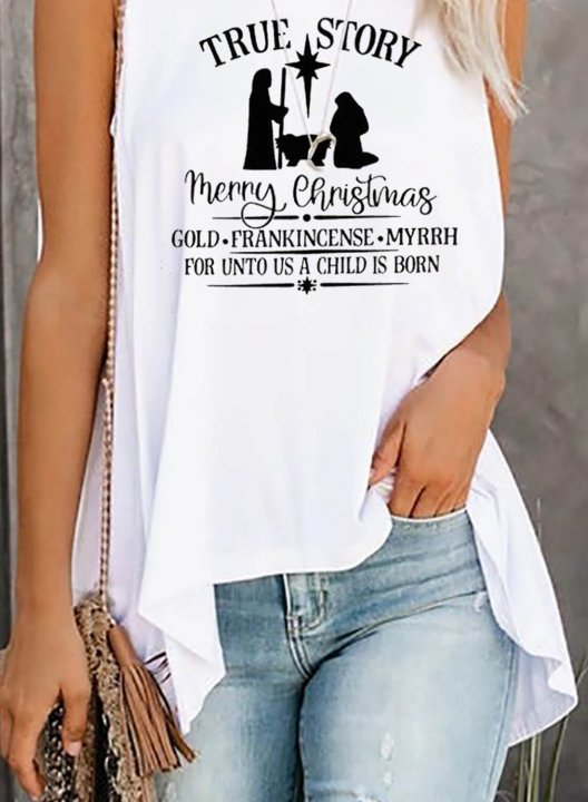 Women's Tank Tops Letter Festival Sleeveless Round Neck Casual Daily Tank Top