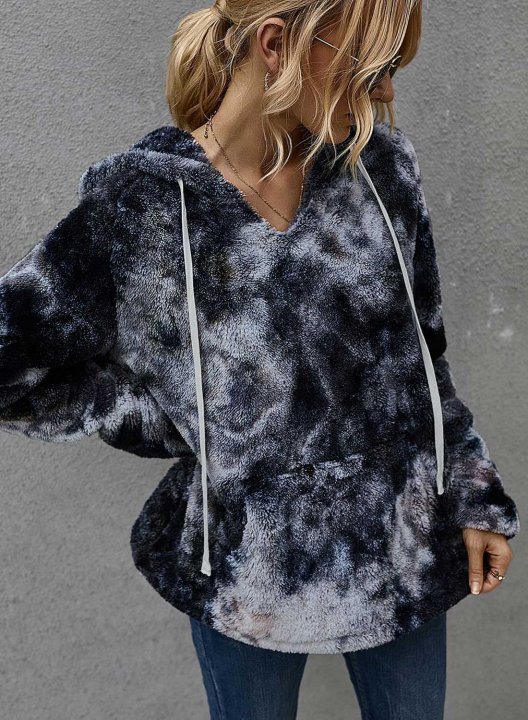 Winter Fashion Tie-Dye Hooded Women's Thick Sweatshirt