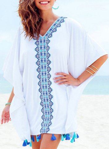 Women's Smocks Tassels Geometric Holiday Half Sleeve Shift V Neck Beach Boho Smock