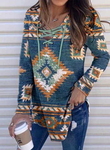 Women's Hoodies Drawstring Tribal Multicolor Long Sleeve Daily Casual Hoodies